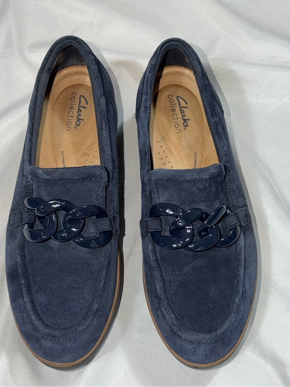 Clarks Zylah May Navy Suede Chain Platform Loafers Women’s 9.5M - Picture 3 of 11